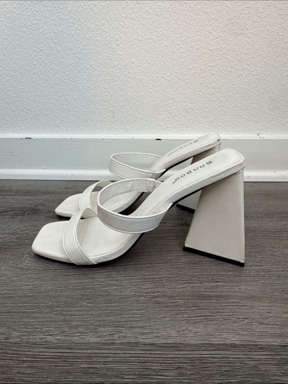 Princess Polly White Strappy Square Toe Block Heel Mules